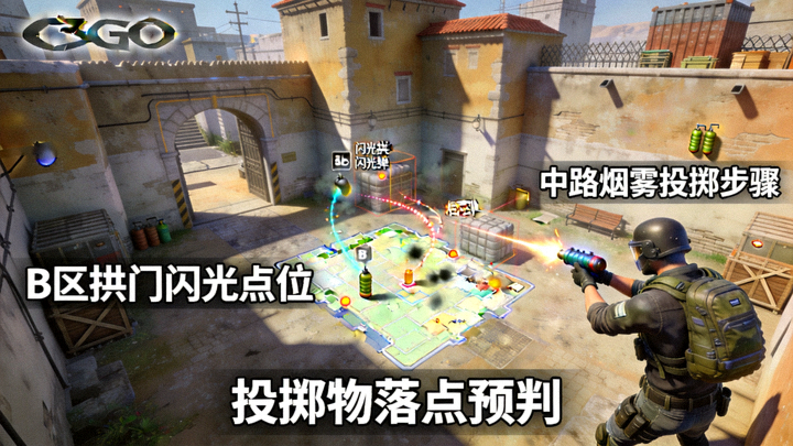 CSGO投掷物高清点位3D演示的战术教学画面